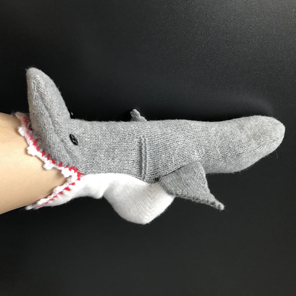 Christmas winter crocodile shark socks in creative red-billed gray shark floor socks warm middle tube wool socks