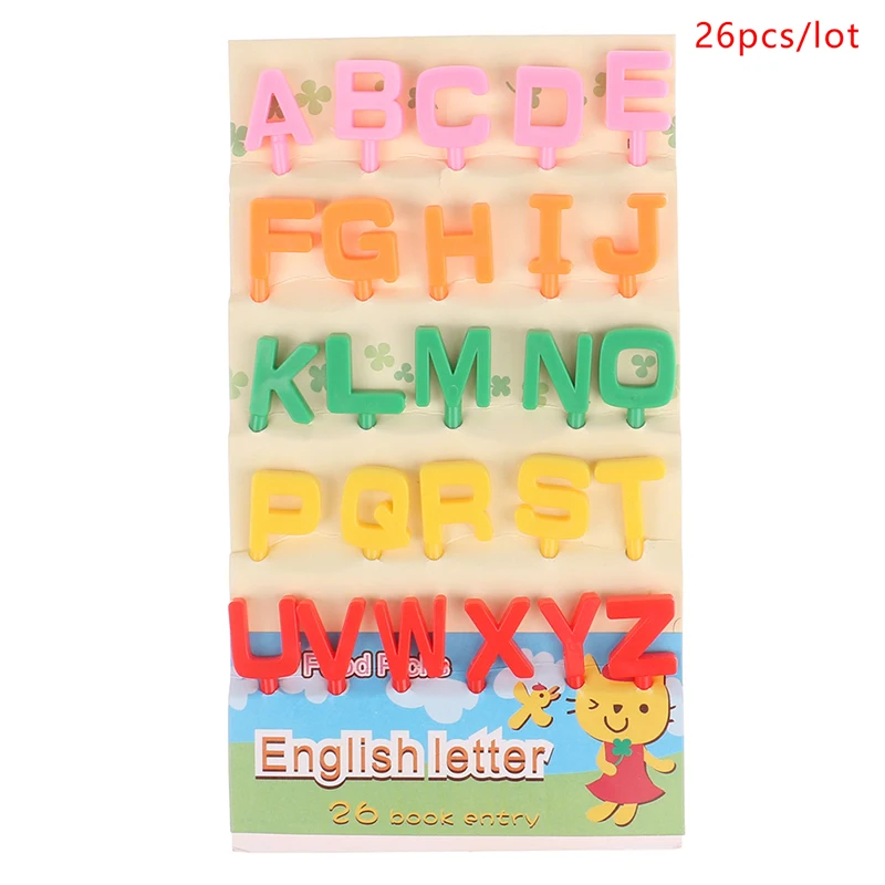 

26 шт./компл. вилка для фруктов с мультяшным алфавитом пластиковая маленькая вилка Милая вилка для рта Милая портативная зубочистка для фруктов Вилка для торта