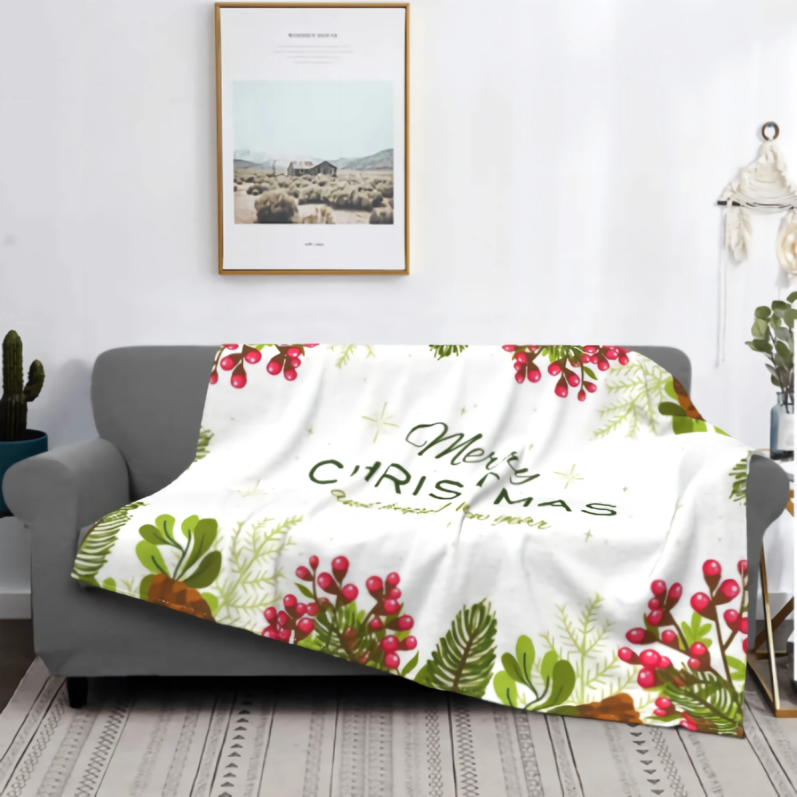 

Vintage Christmas Tree Branches Super Soft Throw Blanket for Bed Couch Sofa Lightweight Travelling Throw Size for Kids Adults