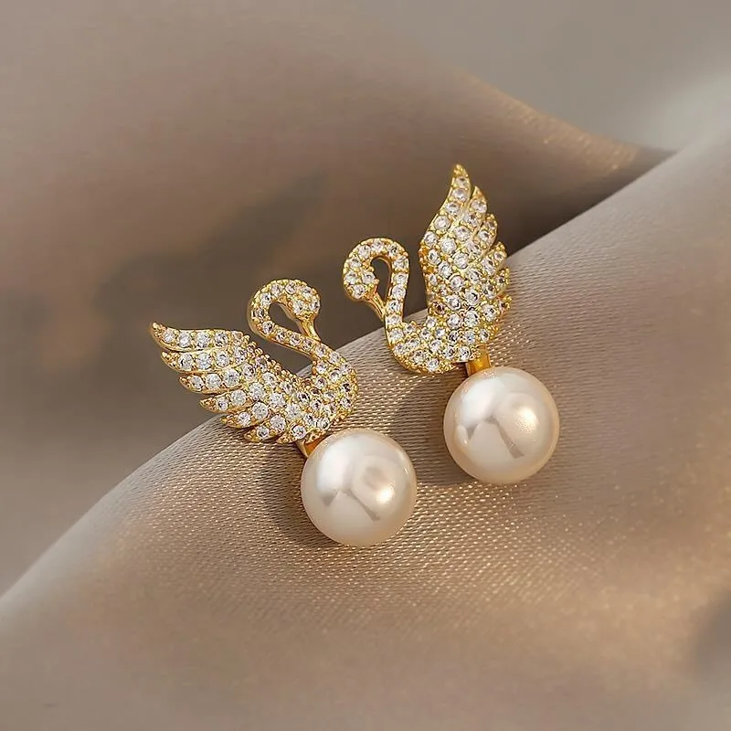 

S925 Swan Pearl Earrings Senior Sense Temperament Simple Personality Exquisite Ear $1 Free Mailing Swan Jewelry Ear Accessories