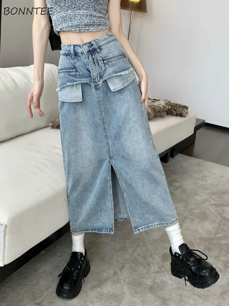 

Женская юбка с карманами в Корейском стиле, однотонная простая универсальная креативная индивидуальная элегантная уличная одежда, шикарная Новая летняя одежда для отдыха Ins