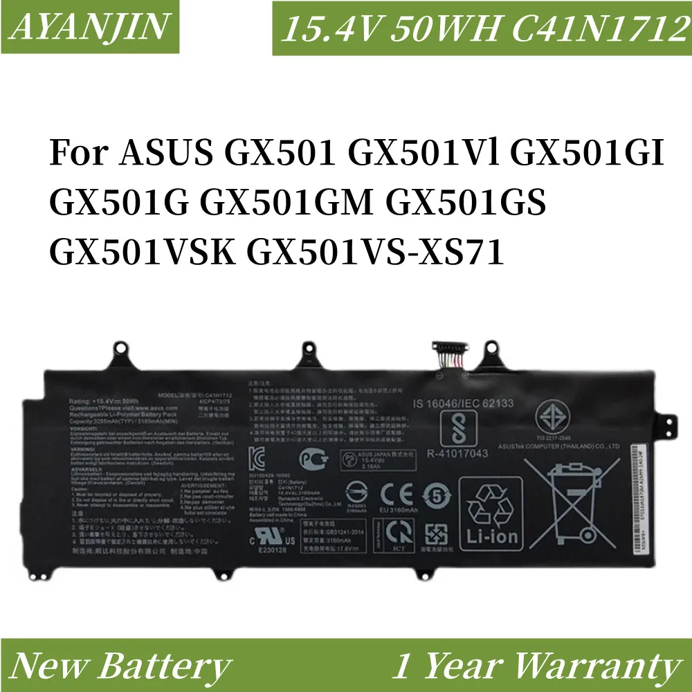 

C41N1712 15.4V 52WH Laptop Battery For ASUS GX501 GX501Vl GX501GI GX501G GX501GM GX501GS GX501VSK GX501VS-XS710B200-02380100
