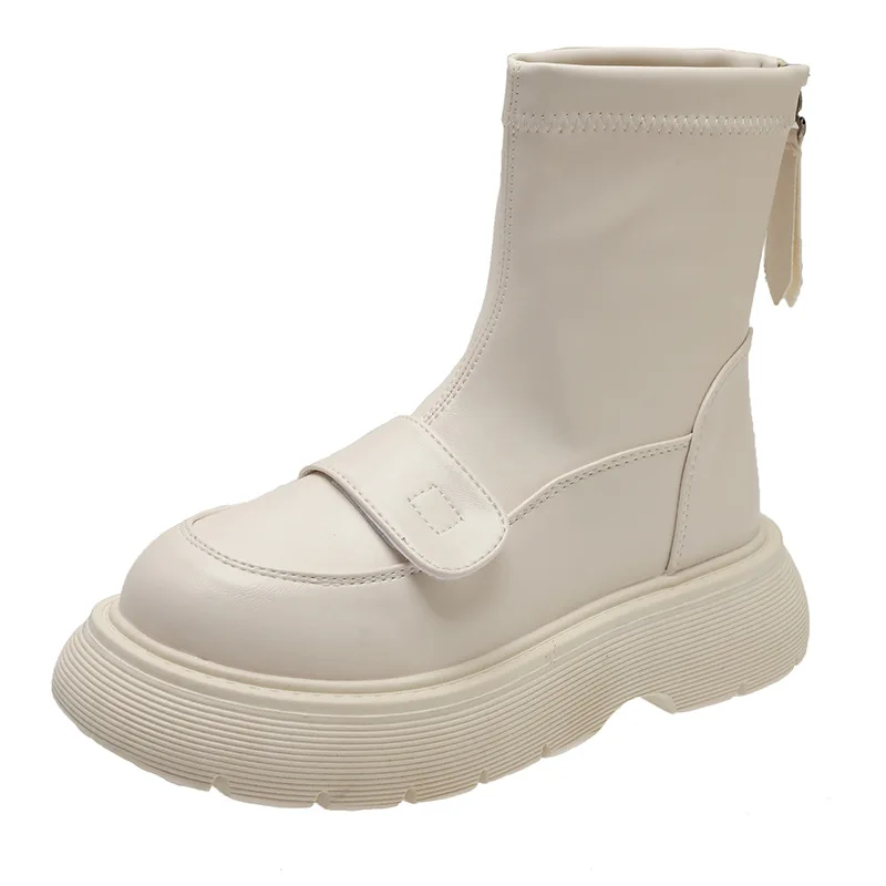 Chelsea Women's Rubber Boots Female Shoes Platform Round Toe Ladies Autumn Ankle Botines De Mujer Square Heel Pu