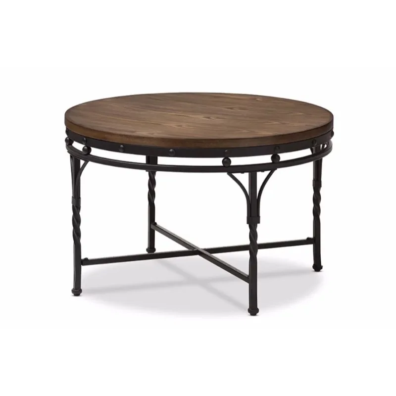 

Austin Vintage Industrial Antique Bronze Round Coffee Cocktail Occasional Table Coffee Tables Center Table