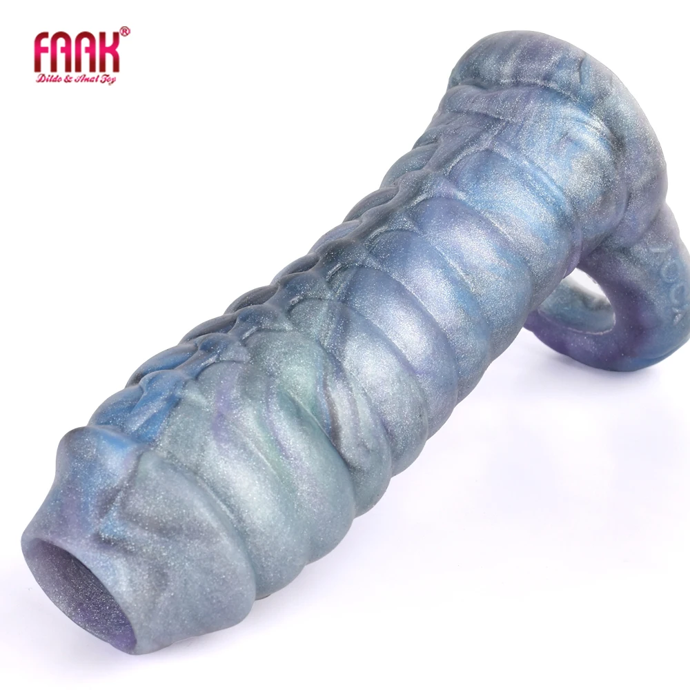 

FAAK Fantasy Ribbed Dragon Penis Sleeve Soft Silicone Sex Toys Sheath Stretchable Cock Enlargement Hollow Dildo Male Masturbator