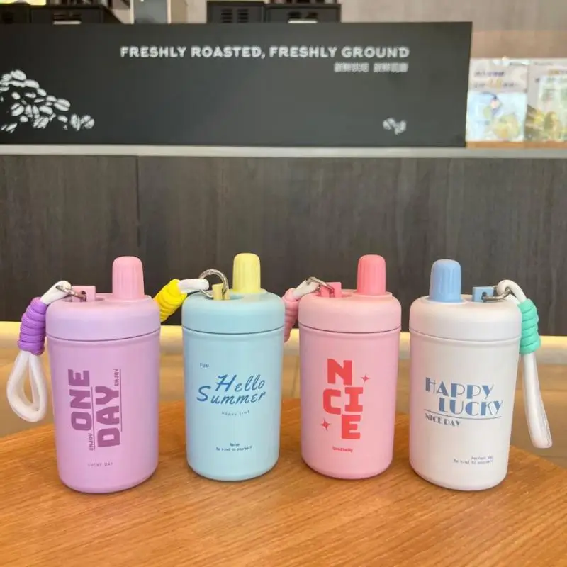 

304 бутылка для воды из нержавеющей стали со шнурком для детей, 400 мл, чашка для питья, портативная изоляционная чашка, уличный дорожный термос...