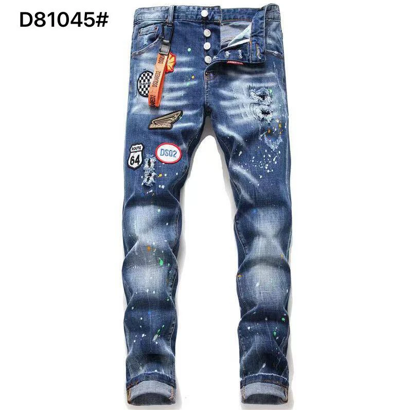 

Fashion Trend Dsquared2 Men's Patch Applique Washed, Frayed, Torn, Painted Polka Dot Micro Stretch Slim-Fit Jeans D81045#