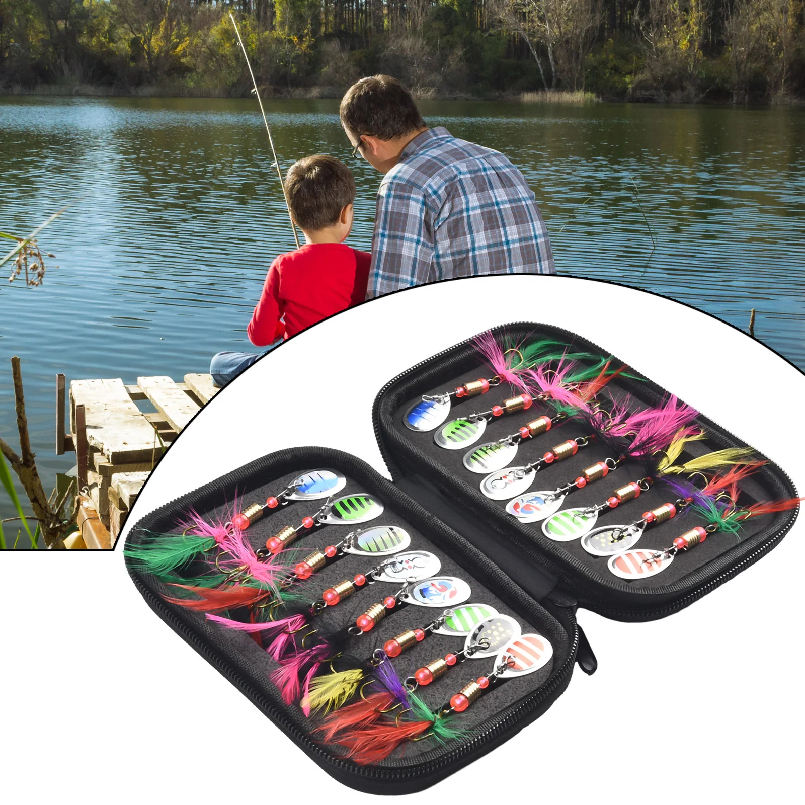

16pcs/set Bait Weighted Metal Spoon Lures With A Waterproof Oxford Fabric Storage Bag Reversible 16*11*5cm Fishing Accessories