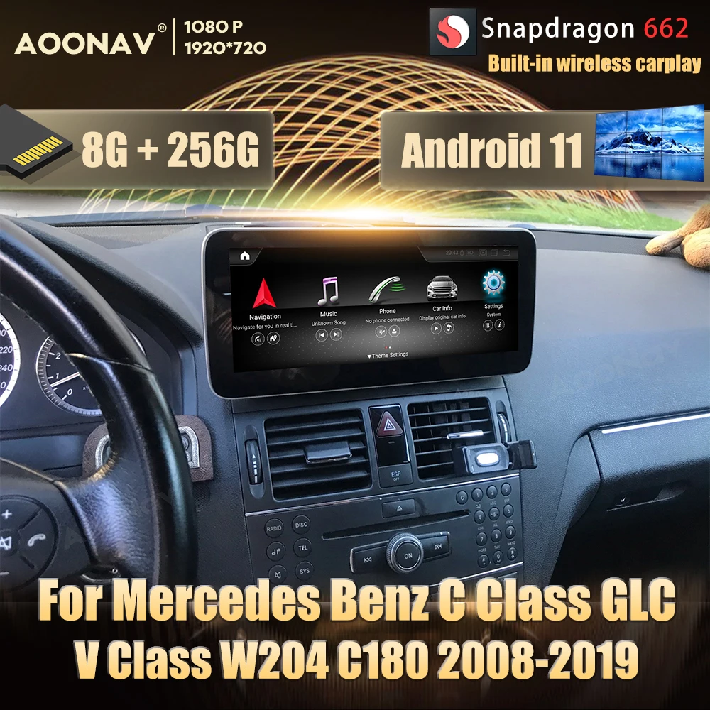 

256 ГБ android 11 Snapdragon 662 2din android авто для mercedes benz C Класс GLC V класс W204 C180 2008-2019 автомобильное радио мультимедиа