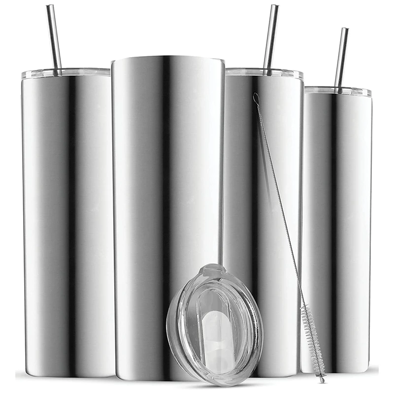 

Insulated Skinny Stainless Steel Tumbler Set 4Pack 20Oz Coffee Tumbler With Straw -Travel Coffee Mug With PBA Free Lids