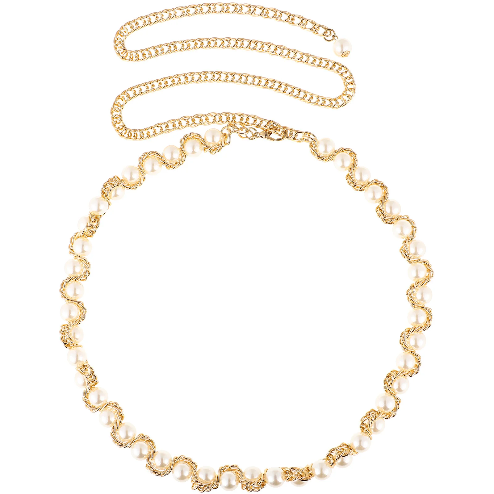 Faux Pearl Waist Chain for Women Adjustable Decorative Imitation Pearls Waist Chain Belt Dress Clothes Accessory