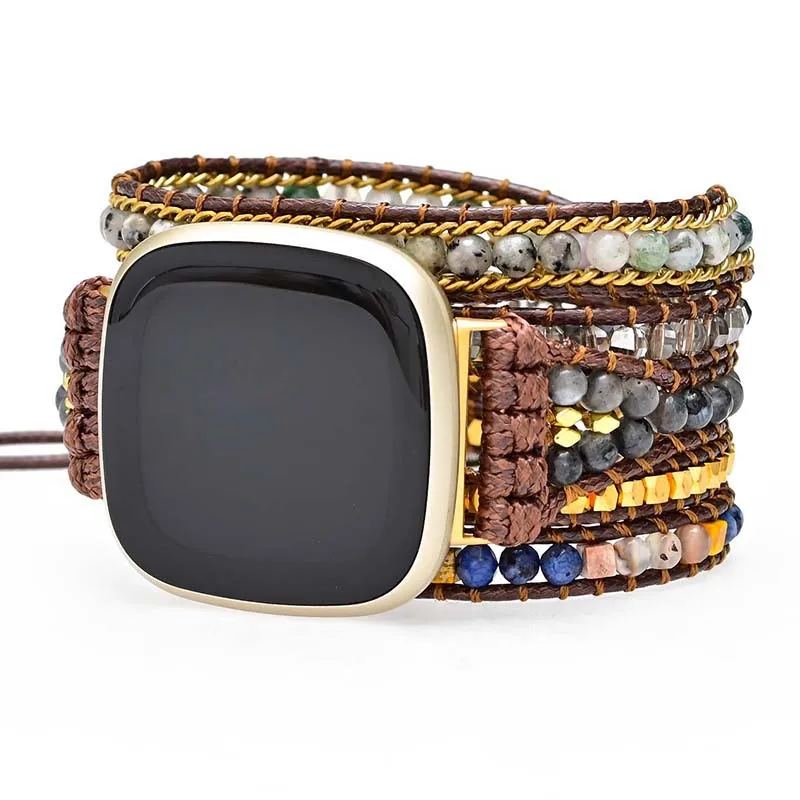 Handmade Boho Beads Gemstone Bracelet Strap For Fitbit Versa 2 3 Band Bohemian Rope Watchband For Fitbit Versa Lite/Fitbit Sense