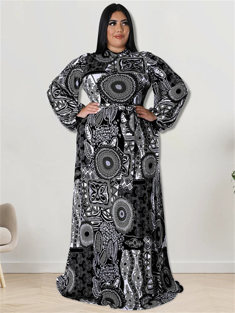 Plus Size Party Dresses for Women Fall Clothes Long Sleeve Printed Africa Maxi Long Dress New Wholesal 3xl 4xl 5xl 6xl