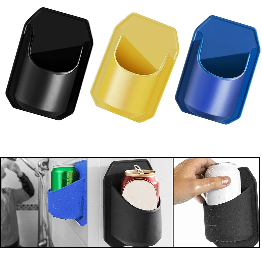 

1pc Plastic Shower Beer Rack Can Holder Adhesive Wall Mounted Kitchen Bathroom Wine Bottle Drink Cup Storage Holder Black Blue