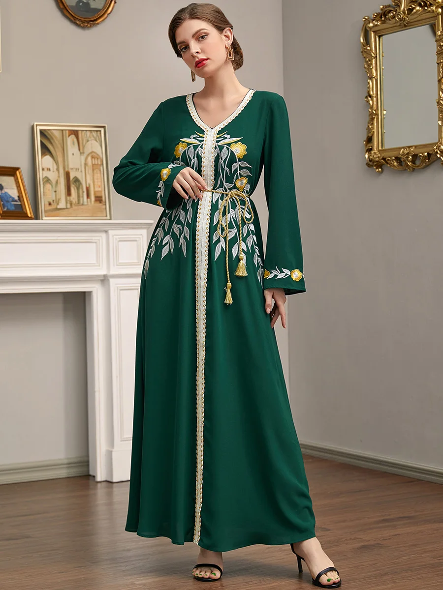 Рамадан ИД Мубарак зеленая Женская длинная кафтан для женщин Abaya Дубай, Турция ислам арабское мусульманское длинное платье Caftan