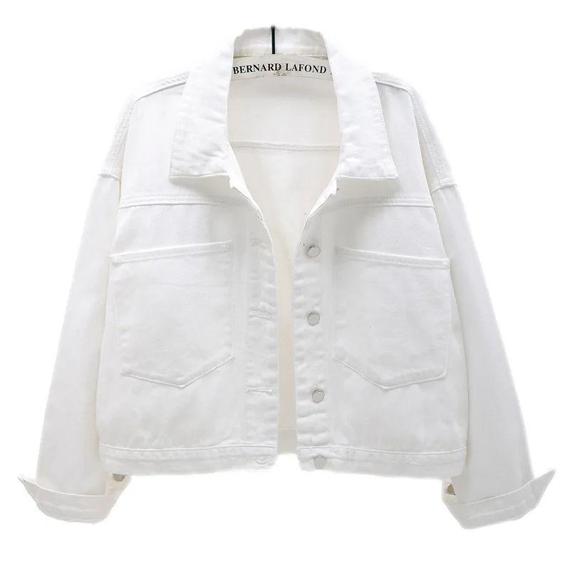 

Spring Autumn White Denim Jacket Coat Women Big Pocket Batwing Sleeve Cowboy Outerwear Loose Casual Short Jeans Jackets Female