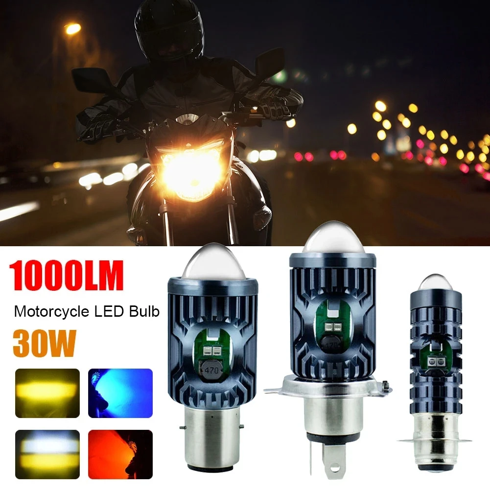 

4 Color 30W H4 BA20D P15D Motorcycle Headlight Bulb 9-80V LED Spot Light Yellow Blue Red High Low Beam Motorcycle Accessories