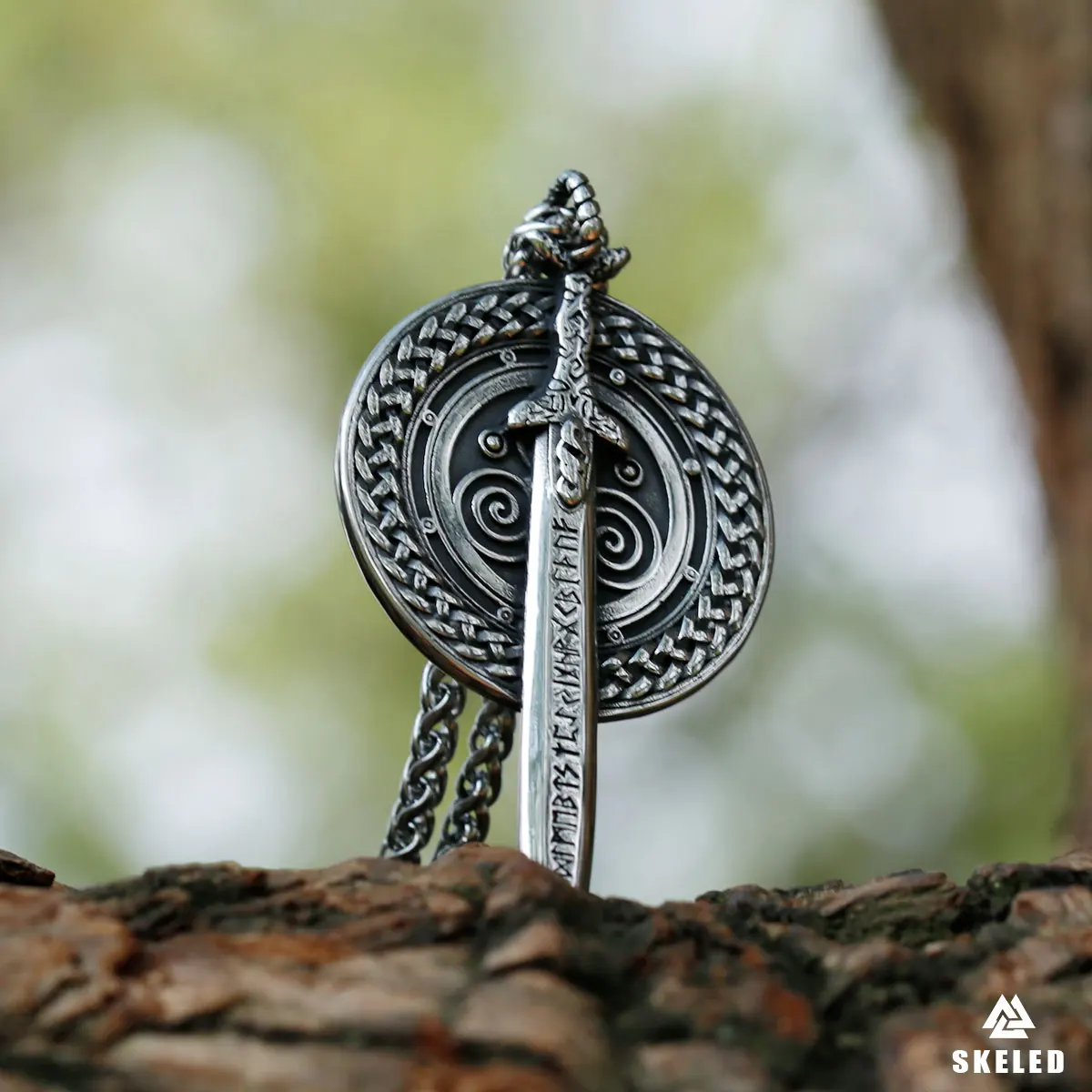 

Long Vanir Frey Sword and Shield Viking Pendant Necklace Nordic Rune Amulet Retro Fashion Trend Jewelry Gift