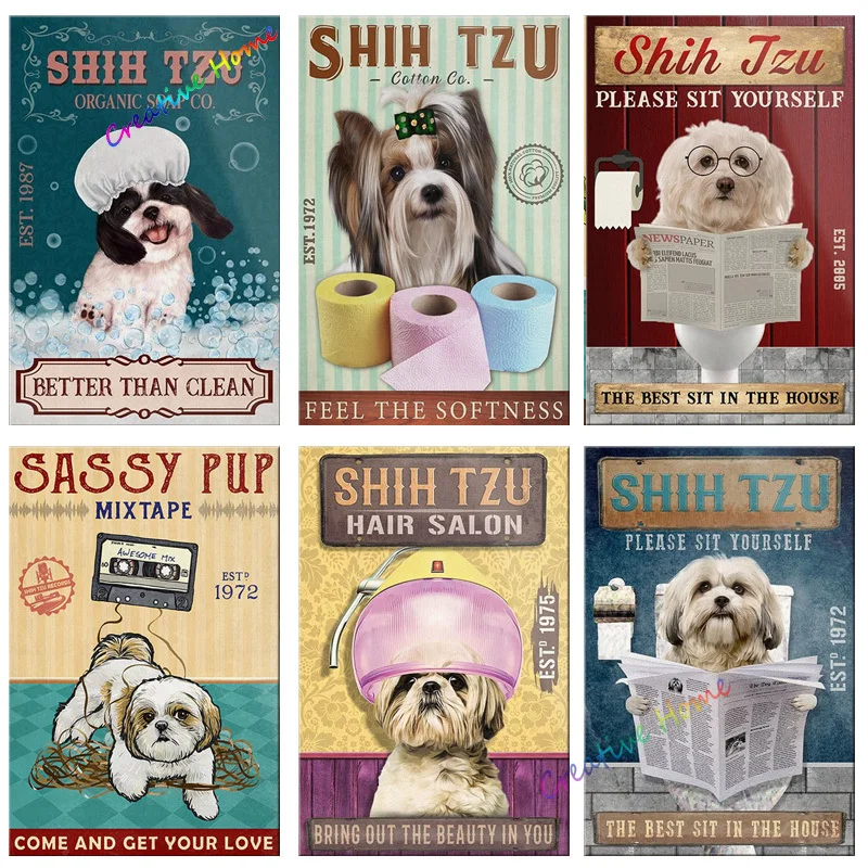 

Dog Metal Tin Sign Shih Tzu Co. Bath Soap Wash Your Paws Printed Poster Bathroom Toilet Living Room Home Art Wall Decor 8X12inch