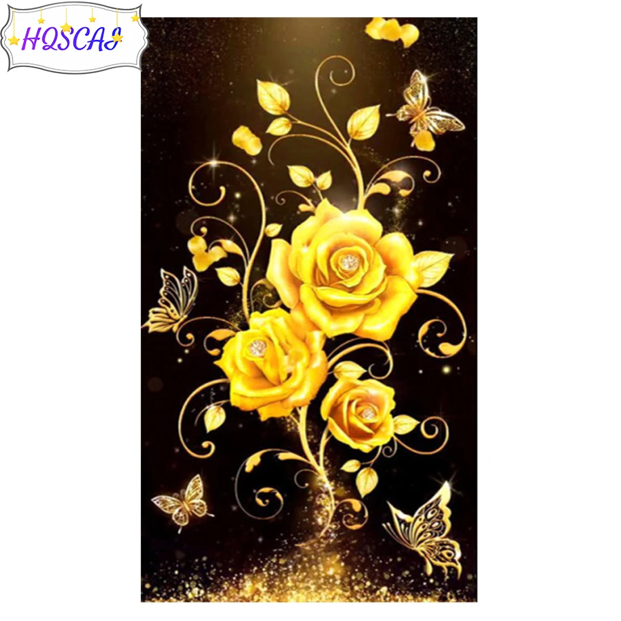 New 5D Diy Diamond Painting Golden rose Full Round Square Drill Rhinestone Mosaic Wall Art Picture Home Decoration Birthday Gift