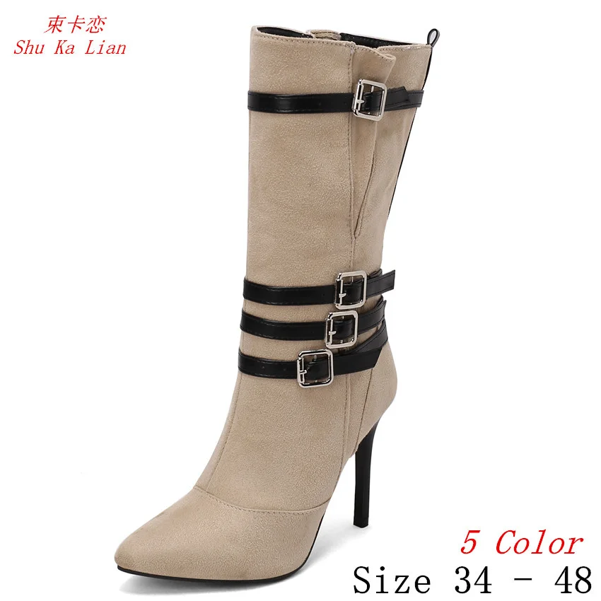 

Женские ботинки до середины икры, на высоком каблуке, размеры 34 - 48