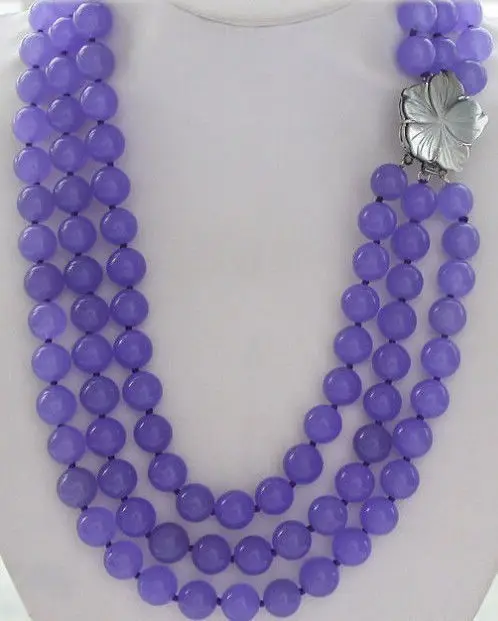 

new Fashion Style diy 3row 8mm Purple round chalcedony jades stone bead necklace shell flower beads jewelry making