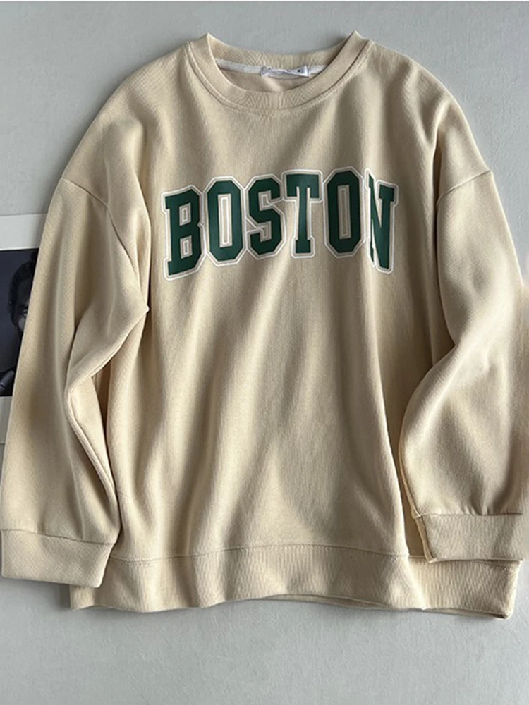 

Letter Printed Pullovers Tops 2022 Solid Color Casual Long Sleeve Women Sweatshirts Autumn New Fashion Round Neck Sweatshirts