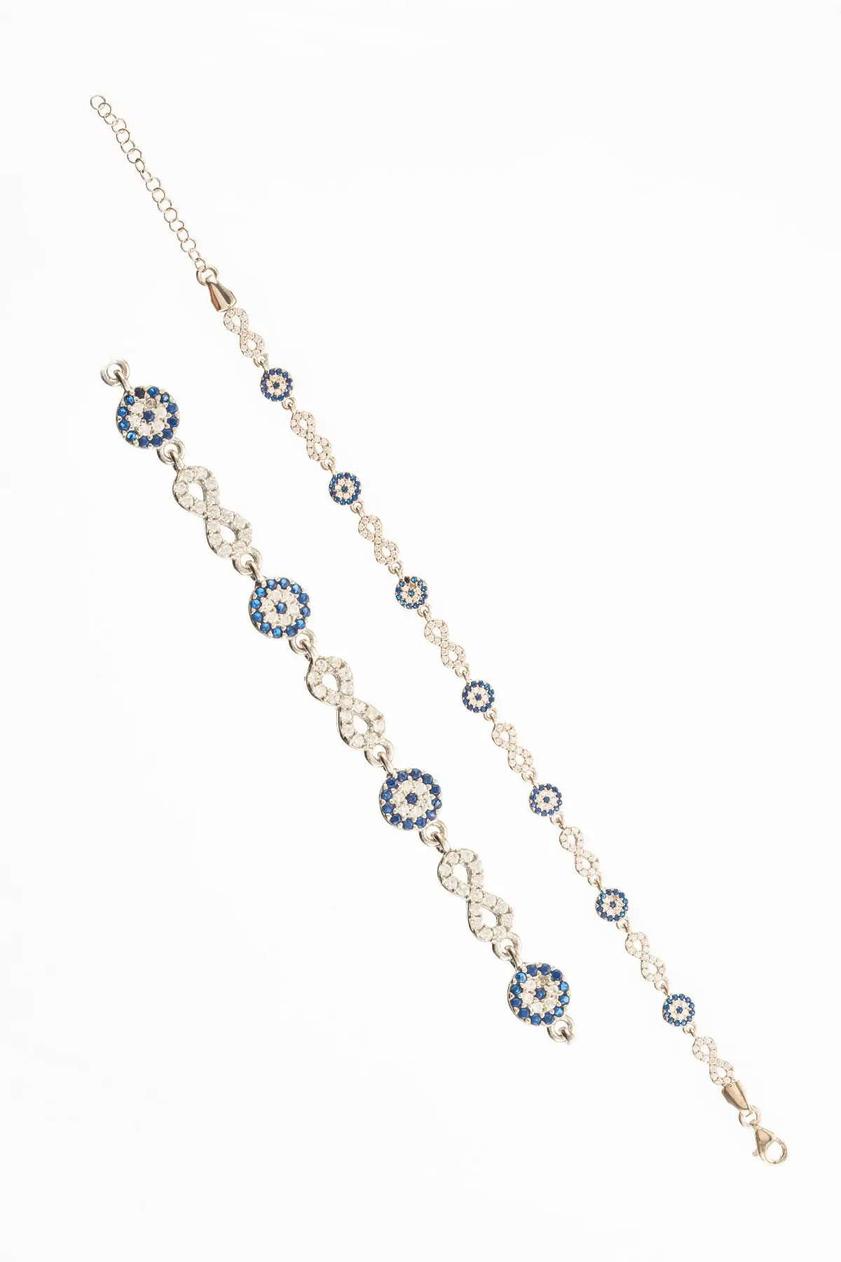 

925 sterling Silver Rhodium Infinity and Evil Eye Beaded Silver Bracelet