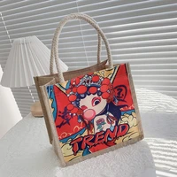 chinese style handbag simple linen bag female trend cartoon literary hand carry snack bag small lunch box bento bag tote bag