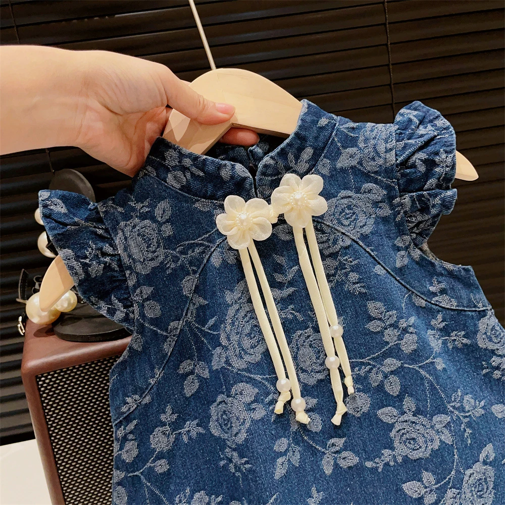 Детское жаккардовое платье с цветочным принтом для девочек лето 2021 китайское