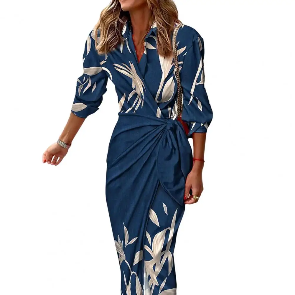 

Summer Dress Women 2022 Lapel High-Waist Long Sleeve Draped Maxi Dress Classic Striped Print Lace-up Shirt Dress Female Clothes