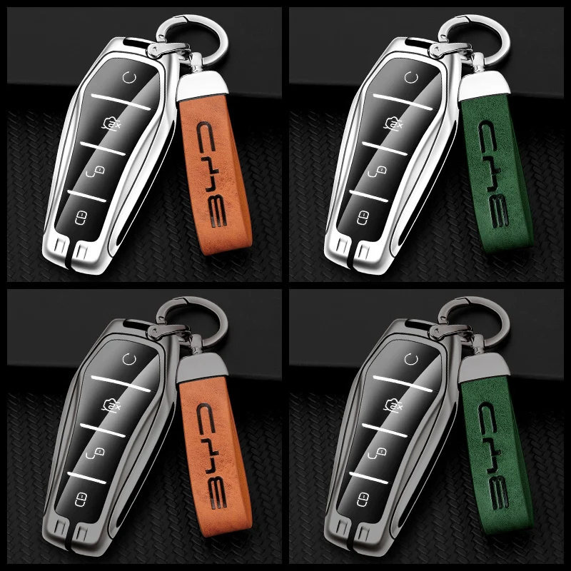 

Car Key Case Holder Chain For China BYD Song PRO Han EV Max Tang DM 2018 Qin PLUS 4 Button Keychain Zinc Alloy Shell Accessories