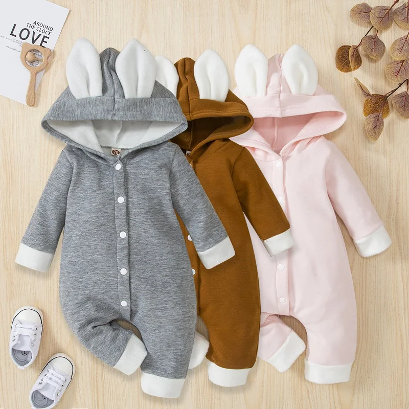 

Одежда для новорожденных мальчиков и девочек, демисезонные хлопковые флисовые комбинезоны с капюшоном и длинными рукавами для младенцев, теплый детский комбинезон
