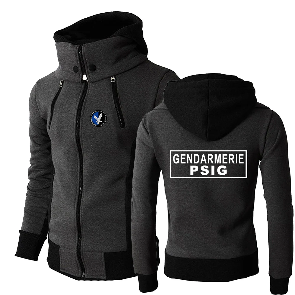 

Hoodies Sweatshirt Jacket 2023 Men French Police Gendarmerie Motorcycle Coat Double Zip Scarf Collar Fleece Windbreaker PSIG Top