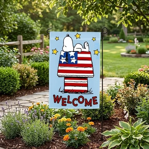 Фото Новый садовый флаг PEANUTS I Love the USA Snoopy Patriotic Welcome GT18 TTN №1