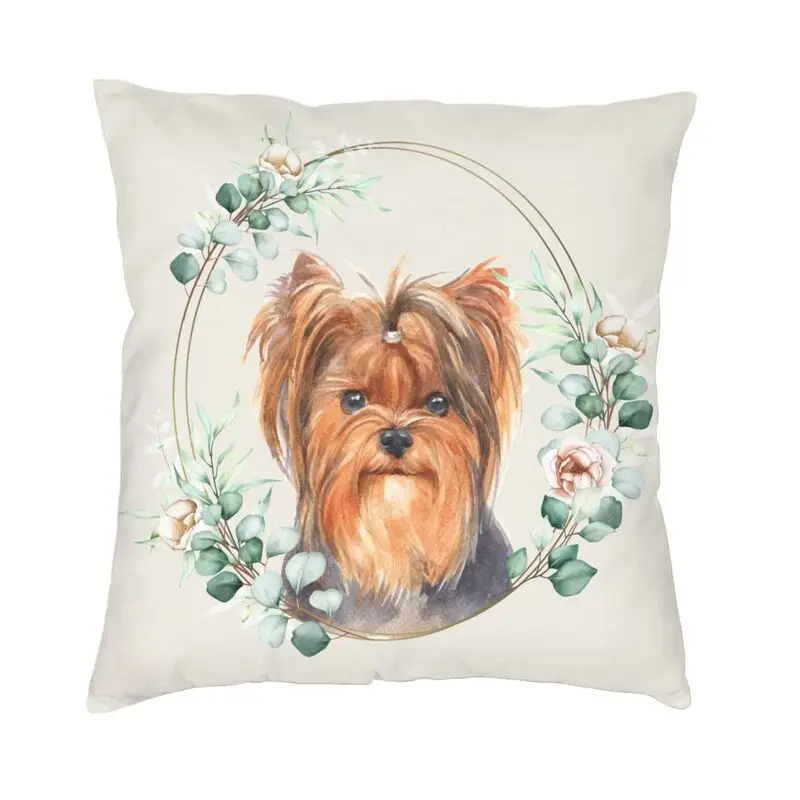

Йоркширский терьер, собака в цветочек, золотой венок, декоративный чехол для дома, подушки для домашних питомцев, для йорков, квадратная под...