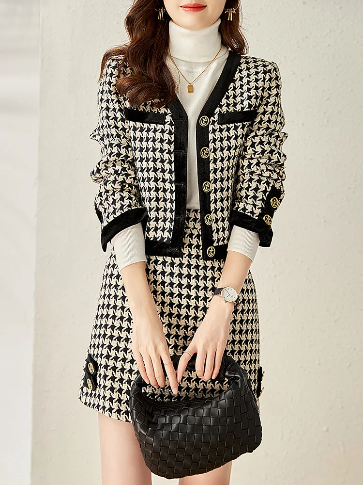 

Autumn and winter new suit temperamentally famous yuan retro thousand birds extra + short skirt suit