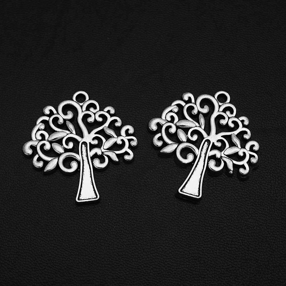 

5pcs/Lots 30x31mm Antique Silver Plated Crooked Tree Charms Plant Leaves Hollow Pendants For Diy Vintage Keychain Jewelry Parts
