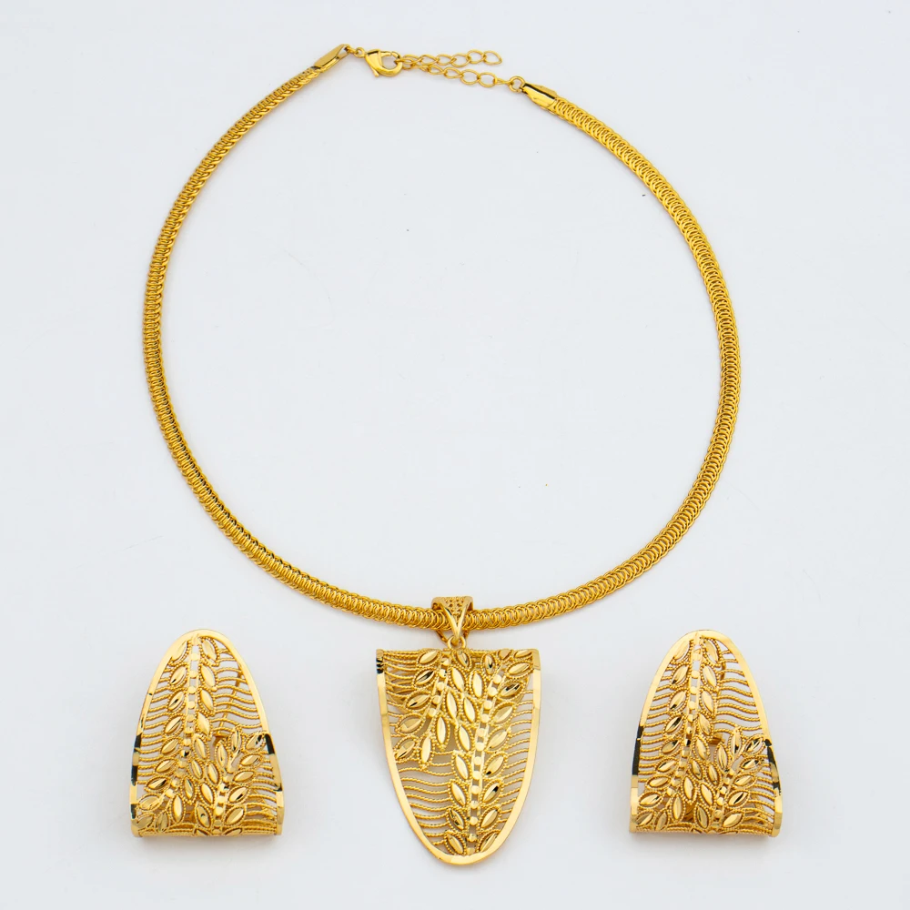 

Gold Color Jewelry Set for Women Fashion High Quality Copper Necklace Earring Set Wedding Party Jewelry Accessory