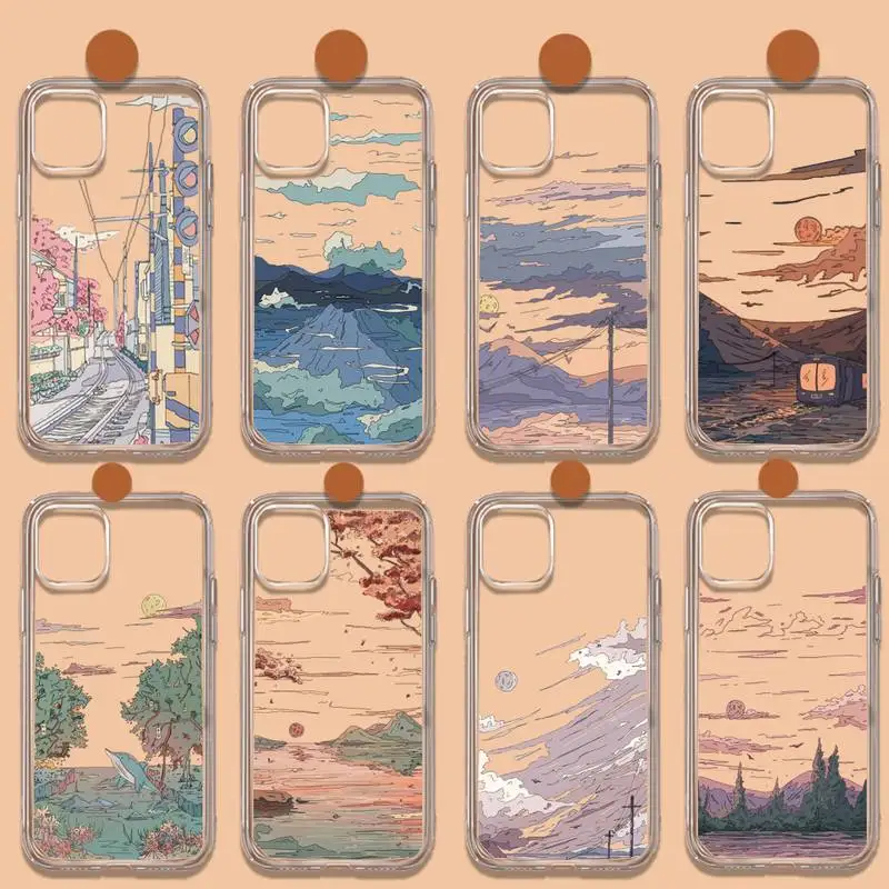

Korean Sunset scenery Landscape Illustration Phone Case Transparent soft For iphone 11 13 12 14 x xs xr pro max mini