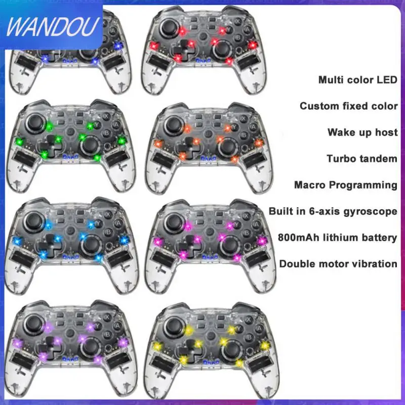 

For Switch Transparent Gamepad Wireless Game Controller Multi-color Breathing Light Wireless Joystick With Led Light Wake Up