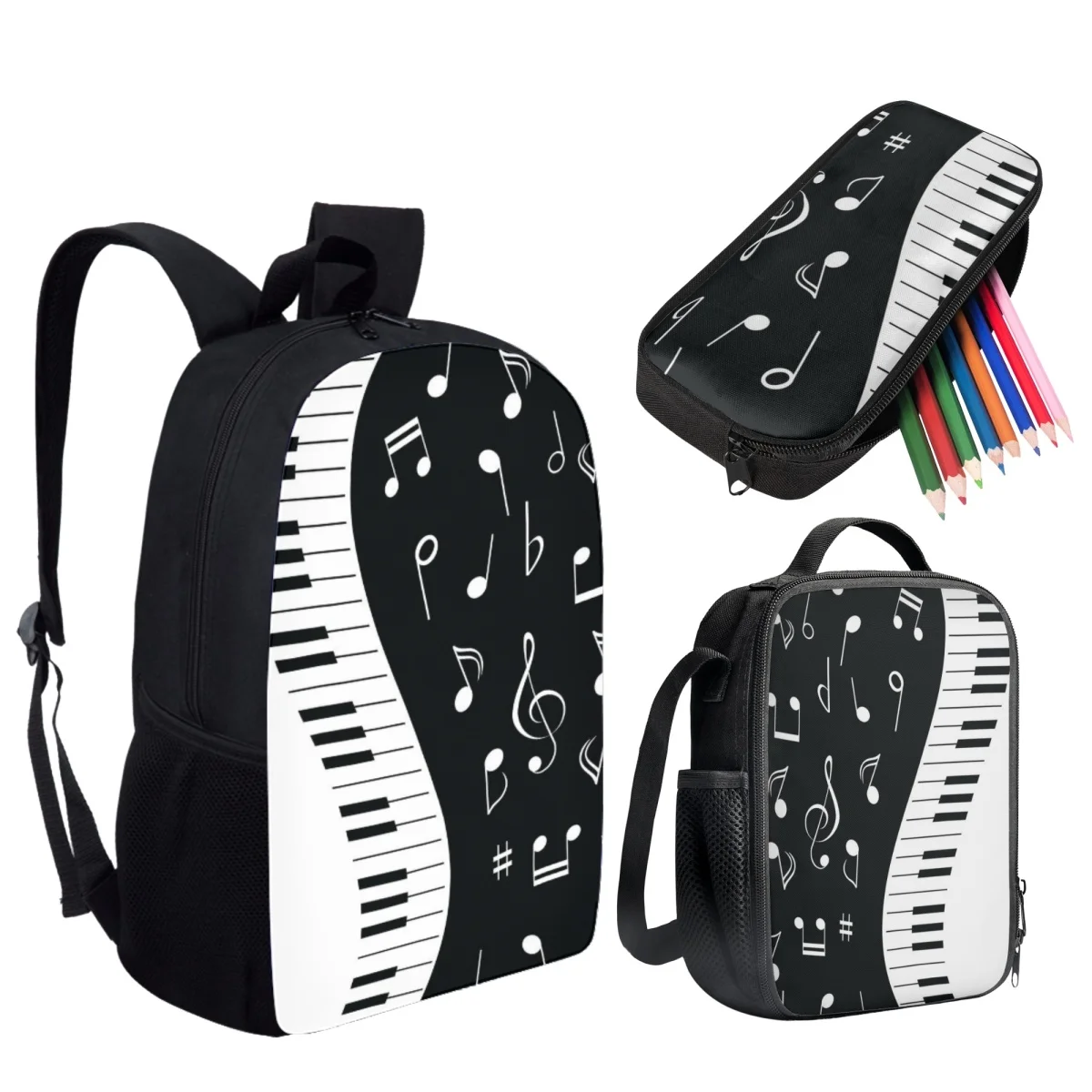 Drop Ship 3pcs/set Children School Bags Musical Note Pattern Large Capacity Fashion Backpack for Teen Boys Girls Back to School
