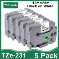 5 PK Replacement 12mm 0.47" Brother Ptouch TZ Tape TZe-231 TZ-231 Use For PT-D210 PT-H110 PTD600 PTD400AD Laminated Label Maker