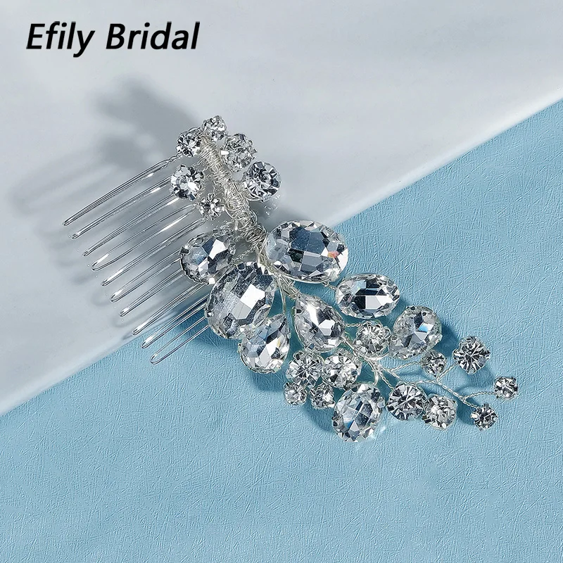 

Efily Серебряные Листья для невесты, гребень для волос, свадебные аксессуары для волос, свадебный головной убор, большая блестящая шпилька для...