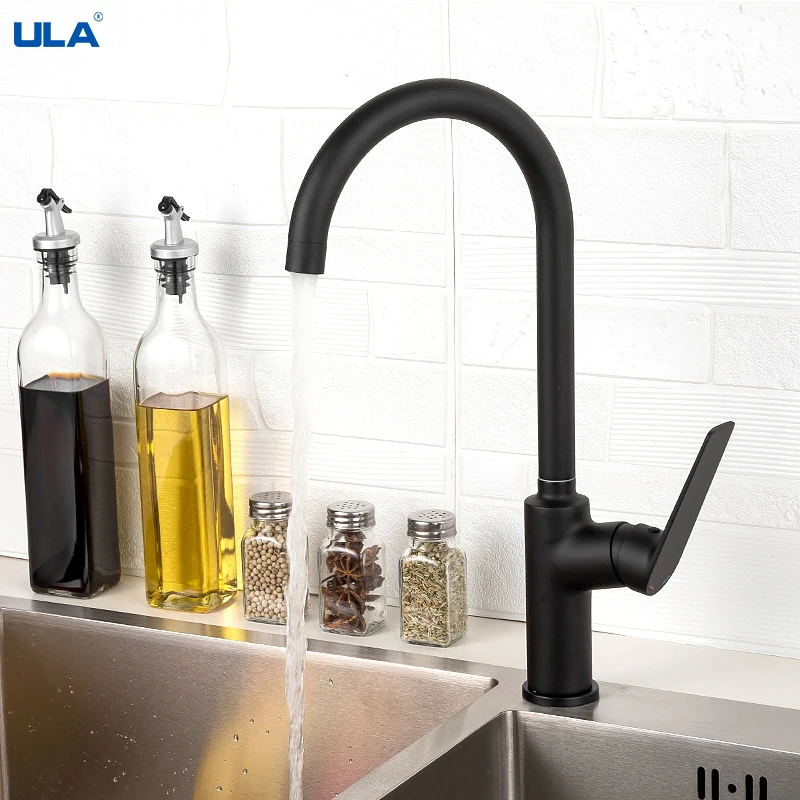 

ULA Brass Kitchen Faucet Black Chrome 360 Rotate Flexible Faucet Tap Kitchen Deck Mount Cold Hot Water Sink Mixer Taps Torneira