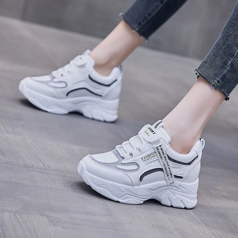 New Woman Platform Sneakers Women White Sport Shoes Autumn Fashion Female Wedge Sneakers Mujer Leather High Heel Shoes Zapatos