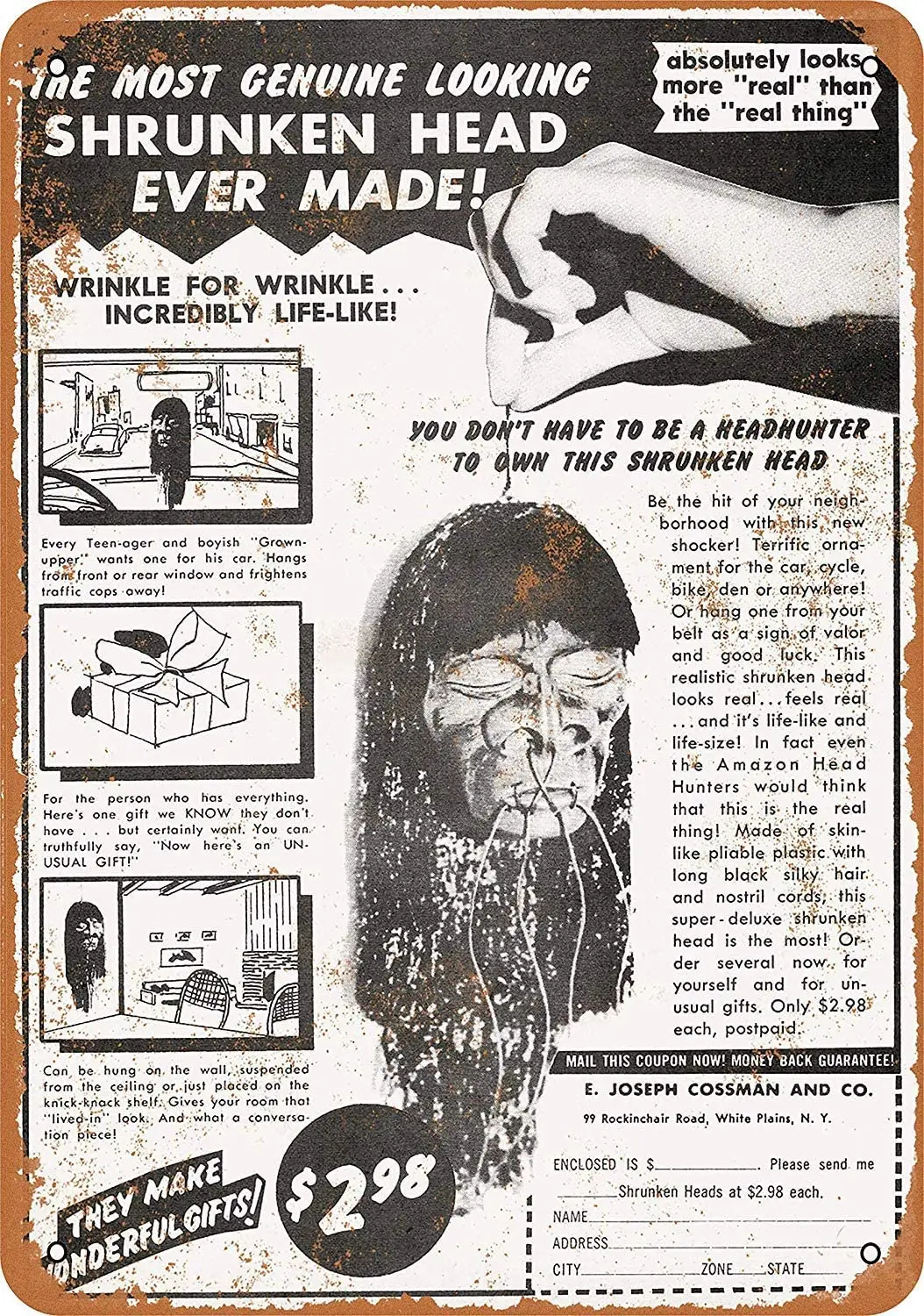 

Vintage Look 8 x 12 Metal Sign - 1961 Shrunken Head Comic Ad