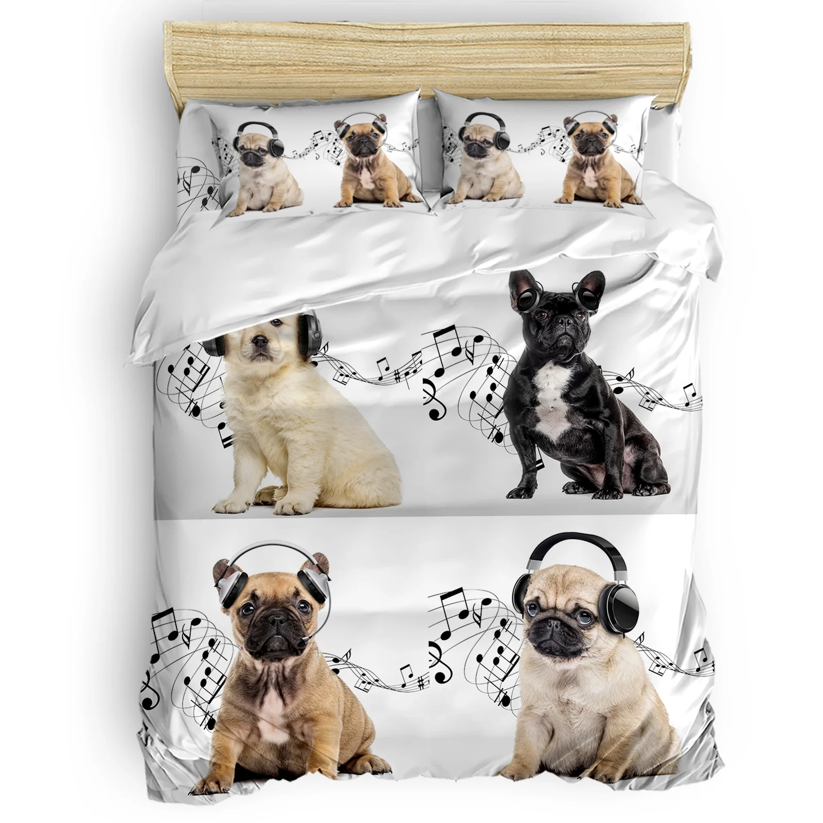 

Fighting Pug Golden Retriever Headphone Music Comfortable Household Goods Bedroom Bed Luxury Duvet Cover 2/3/4 Pieces