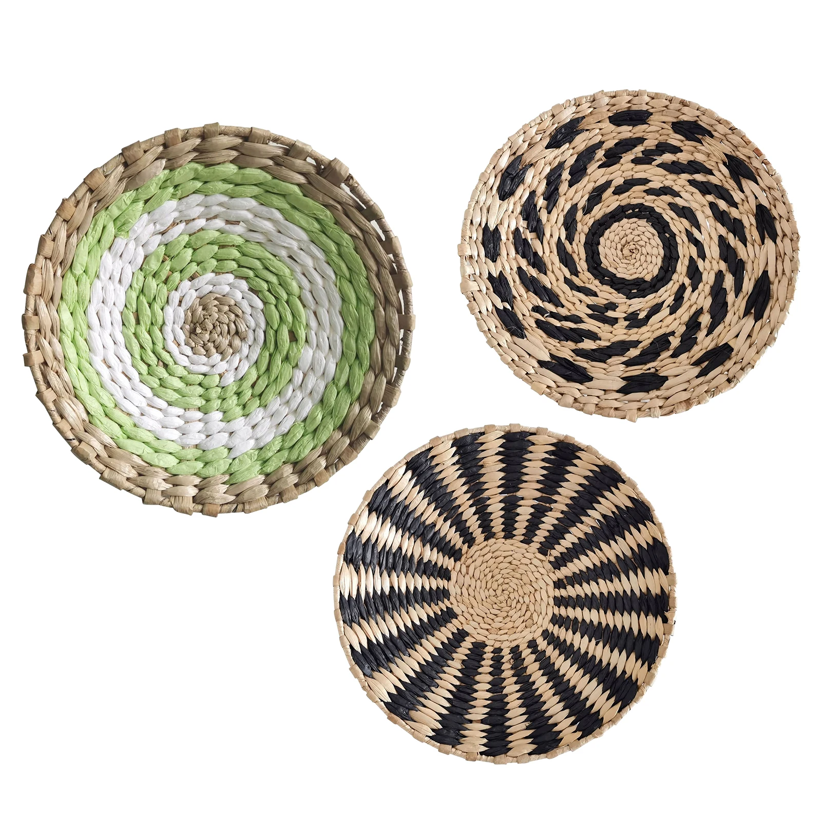 

3pcs Easy Clean Woven Basket Home Decor Wall Hanging Multi Purpose Round Storage Tray Fruit Bowl Handmade Decorative Plate
