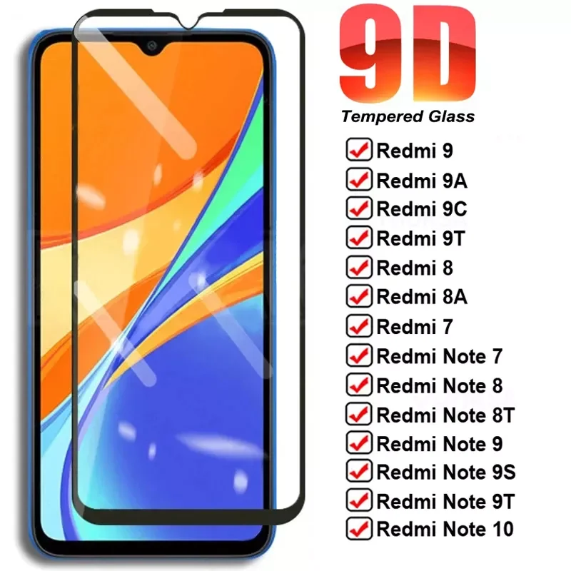 

9D Full Tempered Glass On For Xiaomi Redmi Note 8 8T 7 9 9S 10 Pro Screen Protector Protective Redmi 9 9A 9C 9T 8 8A 7 7A Glass